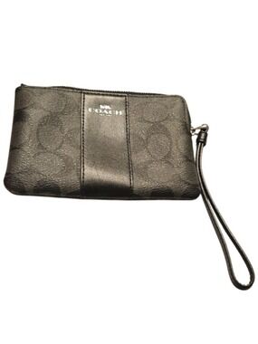 Coach Black Signature Coated Leather Wristlet One Size